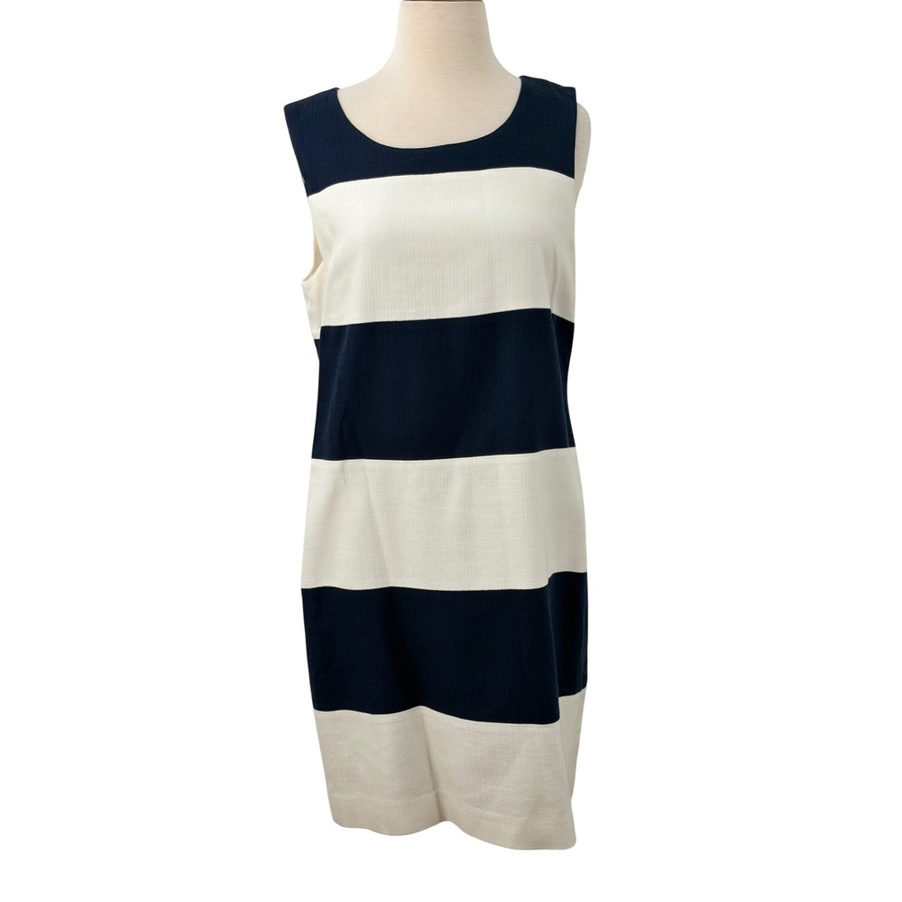 LL Bean Womens Navy White Striped Colorblock Sleeveless Sheath Dress Size 10